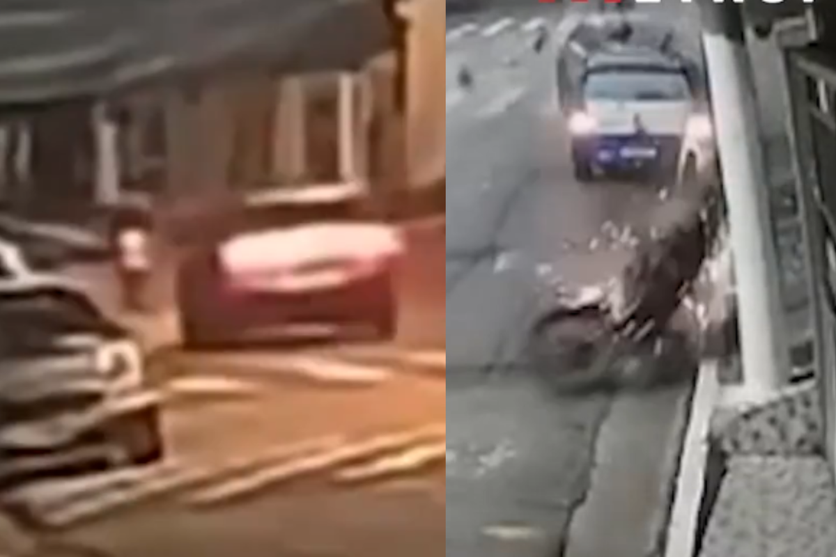 Câmera mostra momento em que mulher persegue e mata casal em moto.