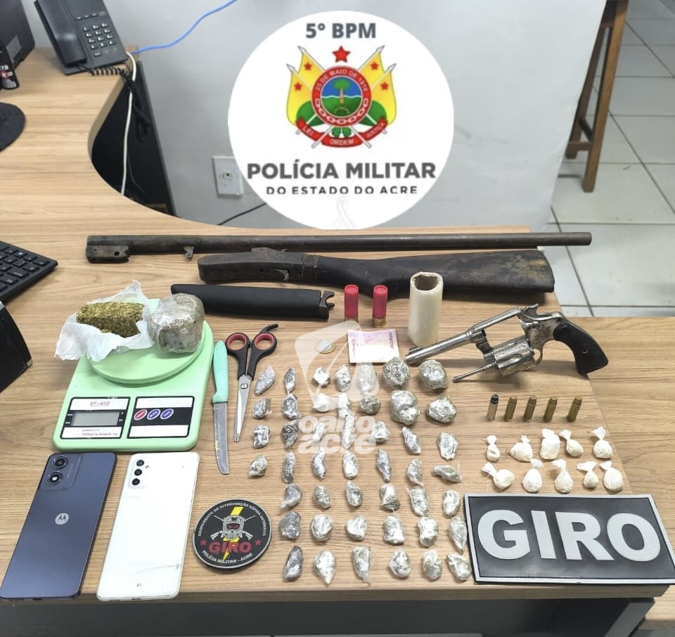 Operação da PM prende suspeitos armados e apreende drogas em Assis Brasil