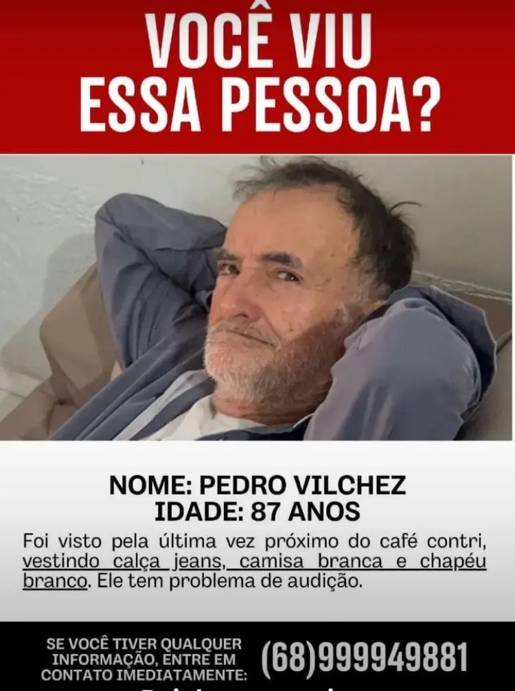 Idoso de 87 anos com problemas de audição desaparece em Rio Branco
