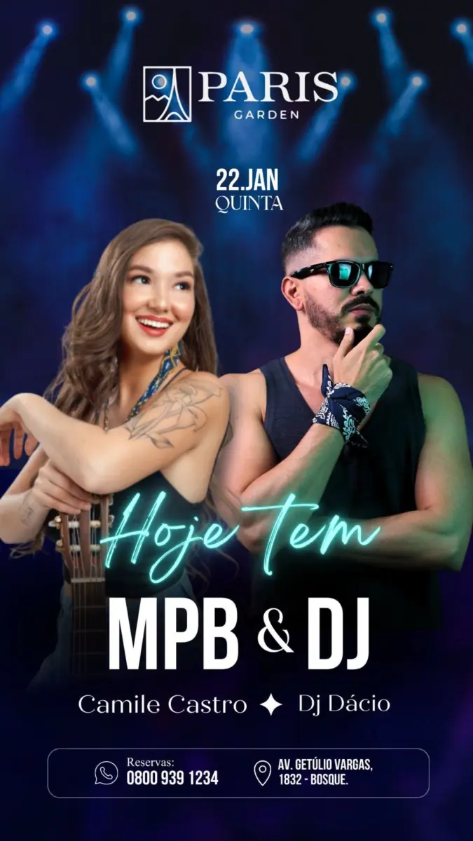 Camile Castro e DJ Dácio comandam noite musical no Paris Garden nesta quinta