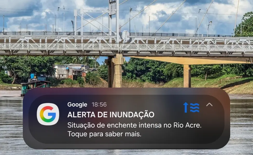 Com Rio Acre transbordando na capital, Google dispara alerta de inundação