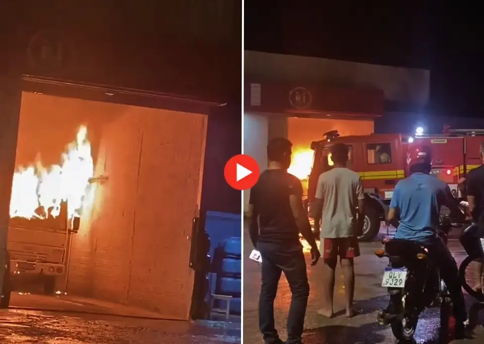 Caminhão pega fogo dentro de armazém no centro de Tarauacá