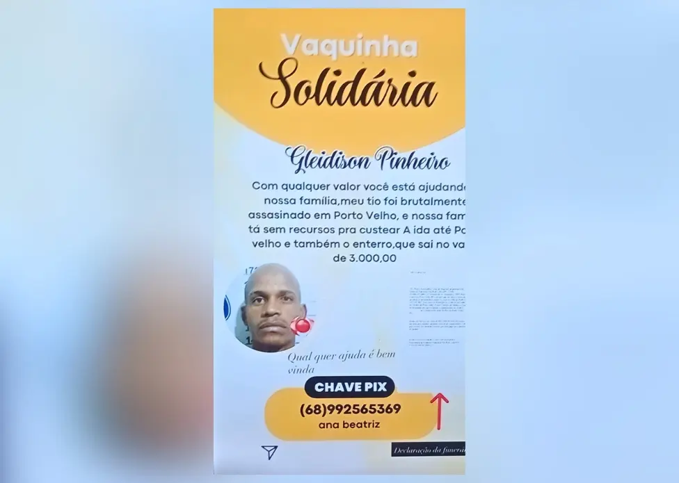 Parentes de acreano morto em RO organizam vaquinha para translado do corpo