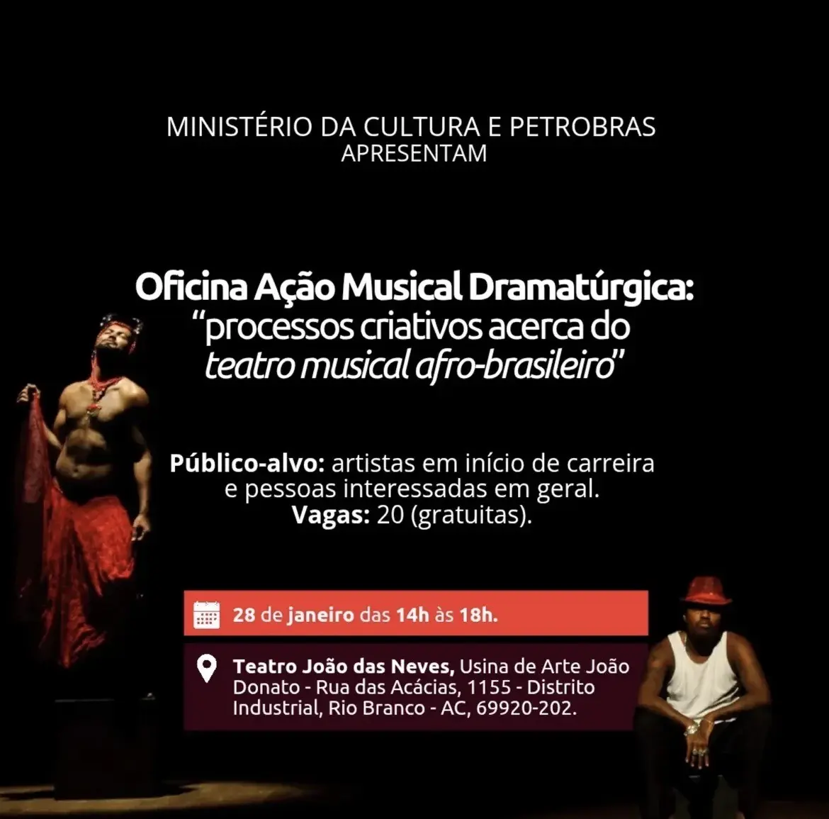 Oficina gratuita discute processos criativos do teatro musical afro-brasileiro