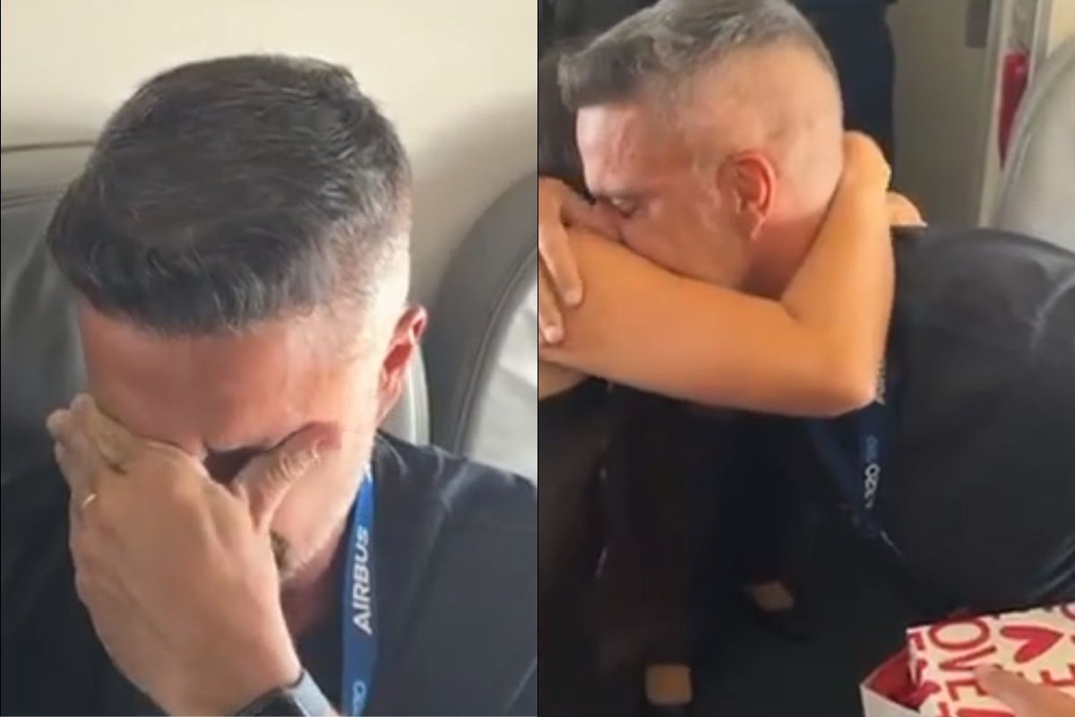 Piloto anuncia gravidez em voo e pai não aguenta a emoção