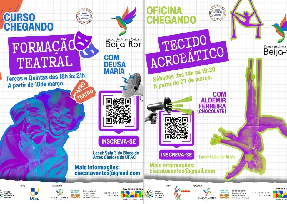 Escola de Arte e Cultura Beija-Flor abre inscrições para cursos gratuitos com início em março; inscreva-se