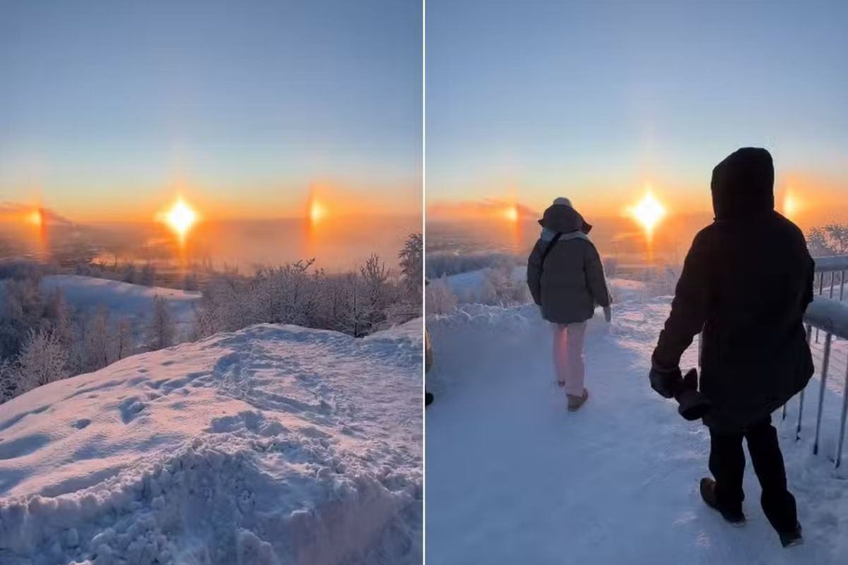 Guia turístico registra fenômeno óptico que cria “três sóis” no céu
